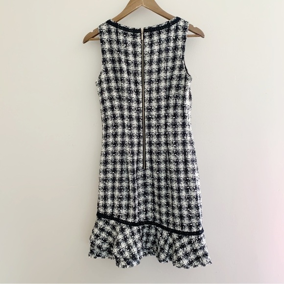 Karl Lagerfeld Gingham Metallic Boucle Shift Dress 2 Black White Sleeveless - Picture 5 of 11